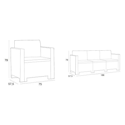 SET DE JARDIN 1 SOFA + 2 SILLONES + MESA SERIE NEBRASKA 3 BROWN BICA