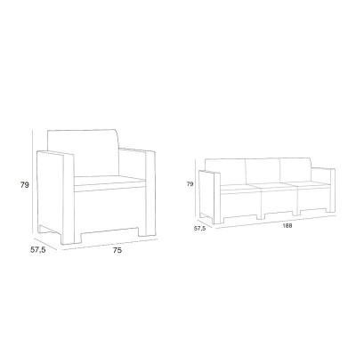 SET DE JARDIN 1 SOFA + 2 SILLONES + MESA SERIE NEBRASKA 3 GRAPHITE BICA