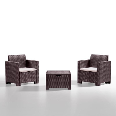 SET DE JARDIN 2 SILLONES + MESA SERIE NEBRASKA BROWN BICA