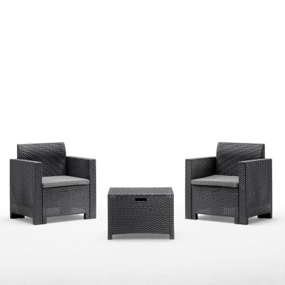 SET TERRAZA 2 SILLONES Y MESA ACABADO RATTAN SERIE NEBRASKA GRAPHITE BICA