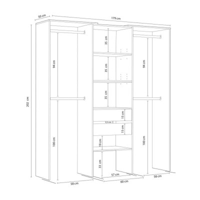 VESTIDOR - ARMARIO CON ESTANTERÍA 202X179X50CM BLANCO/CEMENTO MOMI