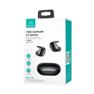 AURICULARES INALÃMBRICOS BLUETOOTH SERIE BT5.0 CON ESTUCHE NEGRO USAMS