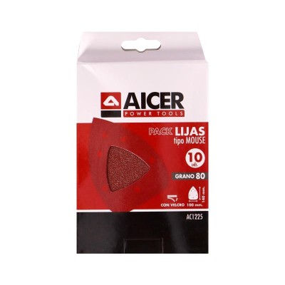 PACK 10 LIJAS TIPO MOUSE 140X100MM GR.80 AICER