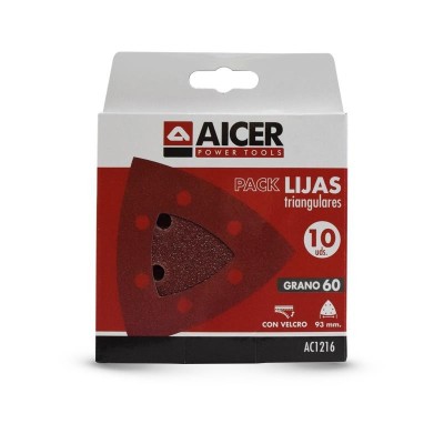 PACK 10 LIJAS TRIANGULARES 93X93MM GR.60 AICER