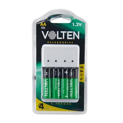 PACK CARGADOR + 4 PCS PILAS RECARGABLE 2.500MAH LR6/AA VOLTEN