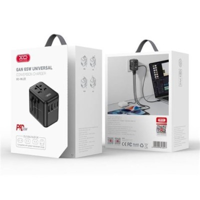 ADAPTADOR UNIVERSAL DE VIAJE 65W 3 X TIPO C + 2 X USB XO