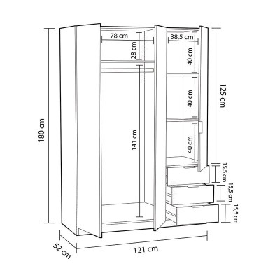 ARMARIO 3P+ 3CAJONES 180X121X52CM R. CANADIAN/OXIDO MOMI