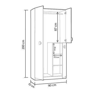 ARMARIO 3P JUVENIL 200X90X52CM BL. ALPES/VERDE ACQUA MOMI