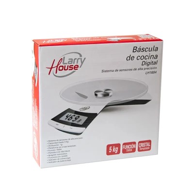 BÁSCULA DE COCINA DIGITAL 5 KG CON PLATAFORMA CRISTAL TEMPLADO LARRYHOUSE