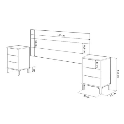 CABECERO + 2 MESITAS 3 CAJONES 101X200X33CM R. NODI/GRIS ANTRACITA MOMI