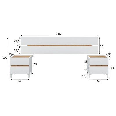 CABECERO + 2 MESITAS CAJONES 102X255X34 CM BL.ARTIK/R.NODI TEMPUS MOMI