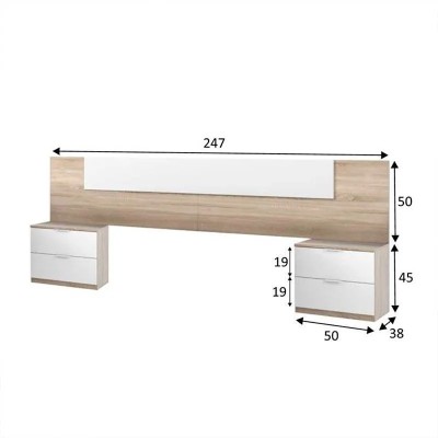 CABECERO+ 2 MESITAS 2 CAJONES 95X247X38CM R.CANADIAN/BL.ARTIK MOMI