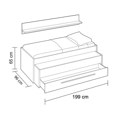 CAMA DOBLE + 1 CAJÓN + ESTANTE 65X199X96CM BL. ALPES/AZUL MOMI