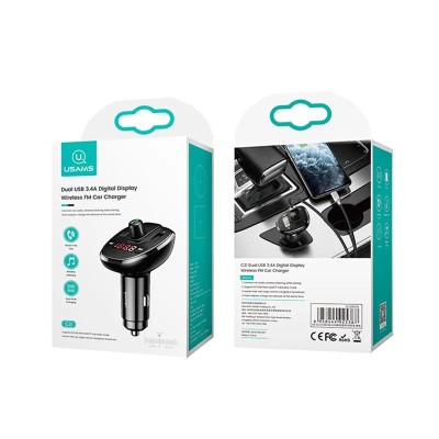 CARGADOR DE COCHE DUAL USB 3.4A CON PANTALLA DIGITAL NEGRO USAMS