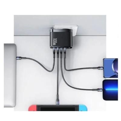 CARGADOR RAPIDO 100W DUAL USB + USB-C +USB-A NEGRO USAM