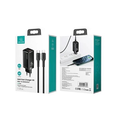 CARGADOR RAPIDO 65W USB + CABLE SJ406 U43 NEGRO USAMS