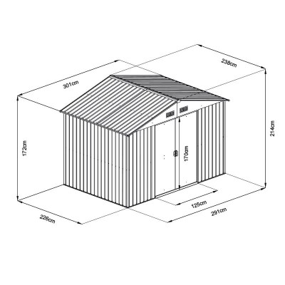 CASETA DE METAL CON PUERTAS CORREDERAS 301x238x214 CM (7M2) AIRMEC