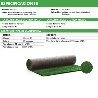 CESPED ARTIFICIAL SERIE CARLIN DONNA GARDEN (40MM 2X5MTS)