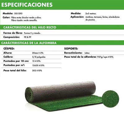 CESPED ARTIFICIAL SERIE ECO DONNA GARDEN (20MM 2X5MTS)