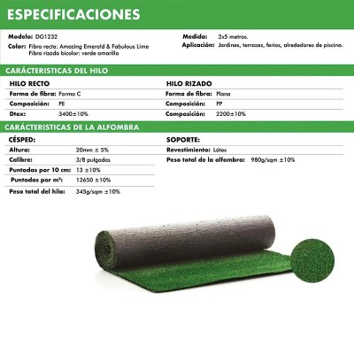 CESPED ARTIFICIAL SERIE MONTECARLO DONNA GARDEN (20MM 2X5MTS)