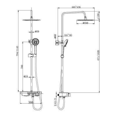 COLUMNA DE DUCHA TERMOSTATICA BOTON SERIE LYON BENOTTI