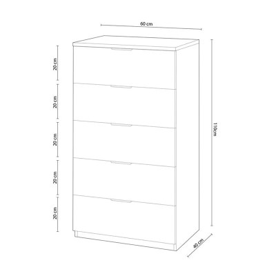 CÓMODA 5 CAJONES 110X60X40CM R. CANADIAN/OXIDO MOMI