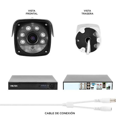 KIT CÃMARAS DE SEGURIDAD AHD TIPO BULLET DVR 5MP VOLTEN