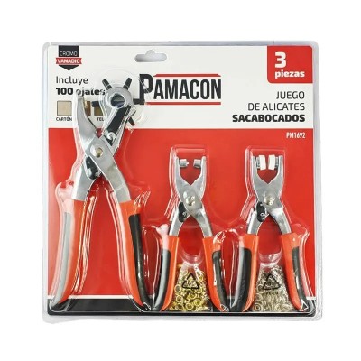 KIT DE 3 PCS ALICATES SACABOCADOS Y OJALES PAMACON