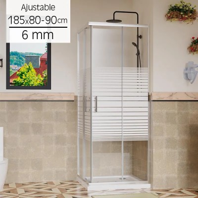 MAMPARA DUCHA CUADRADA RAYADA AJUSTABLE BENOTTI (185X80-90CM 6MM)