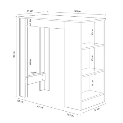 MESA ALTA COCINA/BAR CON ESTANTERÍA 105X103X50CM BLANCO/CEMENTO MOMI