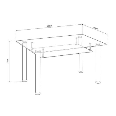 MESA DE COMEDOR DE CRISTAL 75X140X80CM SERIE ALABAMA MOMI