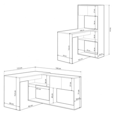 MESA ESCRITORIO/ESTANTERÍA 140X108X70CM ROBLE NODI/BLANCO ARTIK MOMI