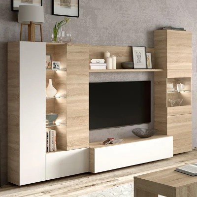 MODULO SALÓN TV 185X260X42CM BL. BRILLO/ ROBLE CANADIAN MOMI