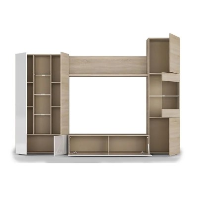 MODULO SALÓN TV 185X260X42CM BL. BRILLO/ ROBLE CANADIAN MOMI