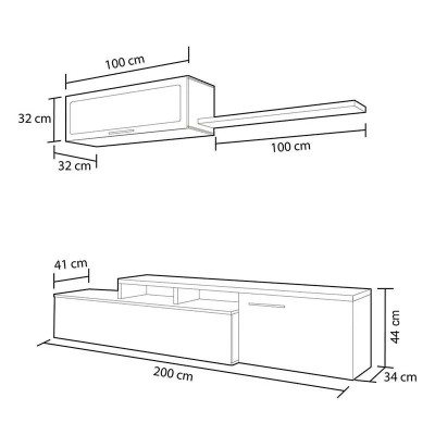 MÓDULO SALÓN TV 44X200X41CM BL. BRILLO/GRIS CENIZA MOMI