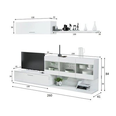 MODULO SALÓN TV 84X260X41CM BLANCO BRILLO MOMI