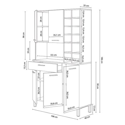 MUEBLE AUX. COCINA 5P +1C +BOTELLERO 186X108X40CM BL. ARTIK/R.CANADIAN MOMI