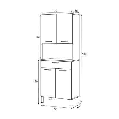 MUEBLE AUXILIAR COCINA 4P +1CAJÓN 186X72X40CM BL.ARTIK/R.CANADIAN MOMI