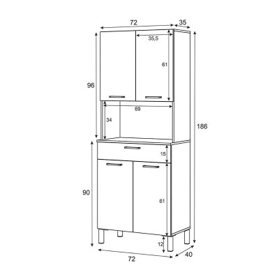 MUEBLE AUXILIAR COCINA 4P +1CAJÓN 186X72X40CM BL.ARTIK/R.CANADIAN MOMI