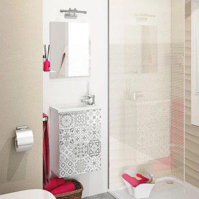 MUEBLE DE BAÑO +  ESPEJO MPACT BL. BRILLO/ BALDOSA DARBY 58X40X22CM BENOTTI