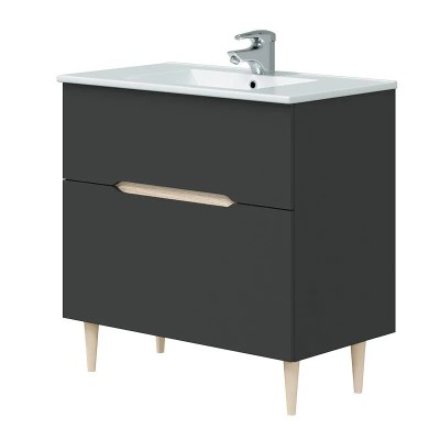 MUEBLE DE BAÑO + ESPEJO GRIS ANTRACITA LOTTO 80X80X45CM BENOTTI