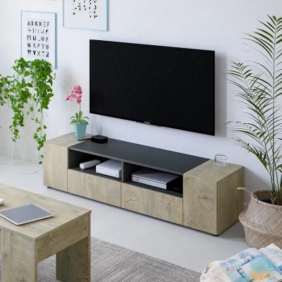 MUEBLE TV CON 4 PUERTAS 36X138X42CM GRIS ANTRACITA/R. ALASKA MOMI