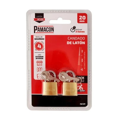 PACK 2 CANDADOS LATON 20MM PAMACON