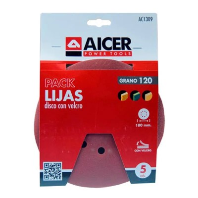 PACK 5 LIJAS 180MM GR120 VELCRO AICER