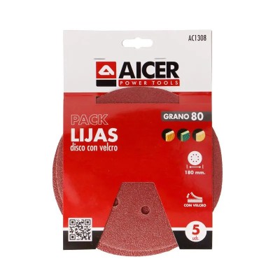 PACK 5 LIJAS 180MM GR80 VELCRO AICER