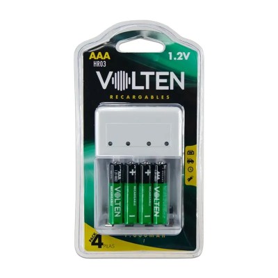 PACK CARGADOR + 4 PCS PILAS RECARGABLE 1.000MAH LR03/AAA VOLTEN