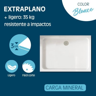 PLATO DUCHA LIGERO CARGA MINERAL BLANCO BENOTTI (120X70X3CM)