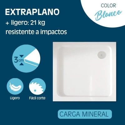 PLATO DUCHA LIGERO CARGA MINERAL BLANCO CUADR BENOTTI (70X70X3CM)