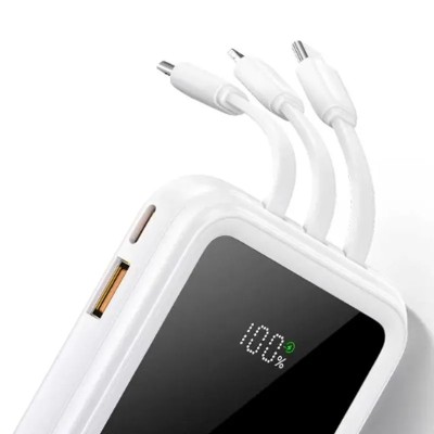 POWERBANK CON CABLES 2 PUERTOS 10000MAH CARGA RAPIDA BLANCO USAMS