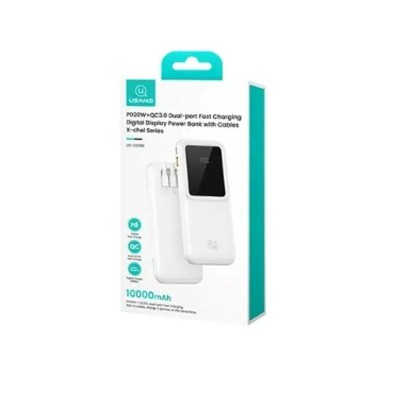 POWERBANK CON CABLES 2 PUERTOS 10000MAH CARGA RAPIDA BLANCO USAMS